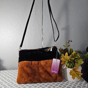 Sprigs Faux Fur Crossbody with Removeable Wristlet Strap Black/Rust NWT
